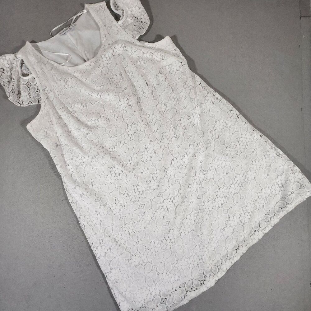 Kim Rogers Curvy White Lace Dress w/ Scoop Neckline and Flutter-Sleeve  3X